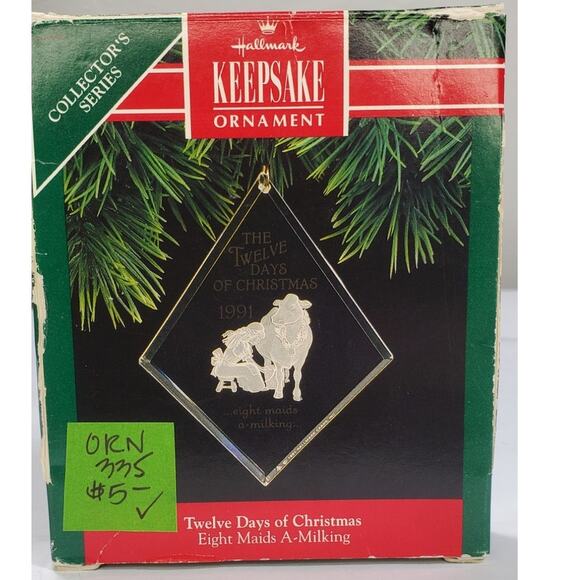 1991 Hallmark Keepsake Ornament 12 days of Christmas 8 Maids a Milking PRE-OWNED - Picture 1 of 4